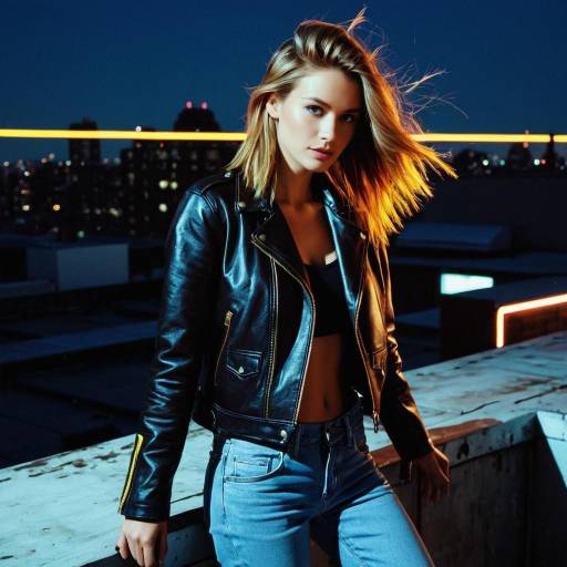 Fashion Model on Rooftop at Night