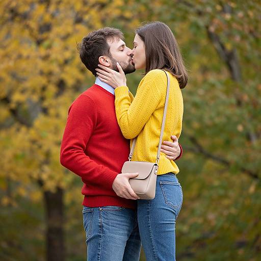Tender Outdoor Couple's Kiss