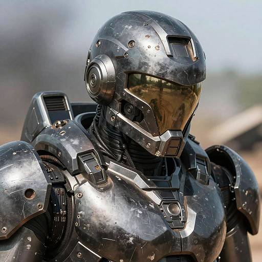 Realistic War-Torn Power Armor Close-Up