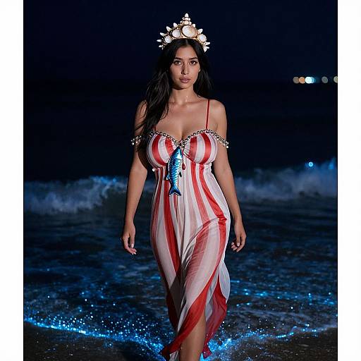 Realistic Sea Witch on Moonlit Shore