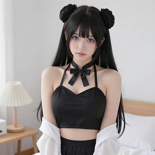 Anime-Style Cosplayer in Black Outfit