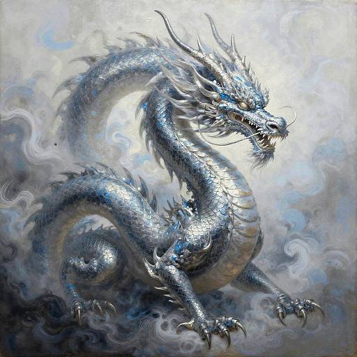 Majestic Silver Mist Dragon Portrait