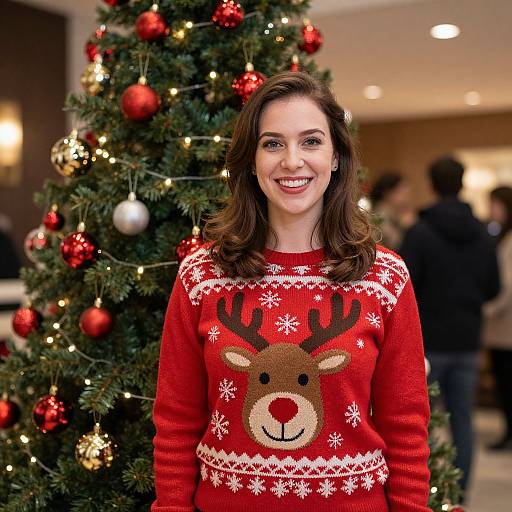 Joyful Woman in Festive Christmas Sweater