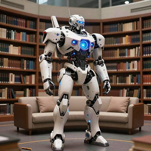 Futuristic Library with Robotic Elements