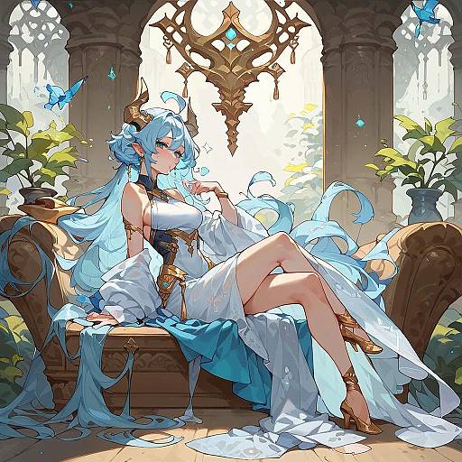 Elegant Fantasy Elf Woman with Blue Hair