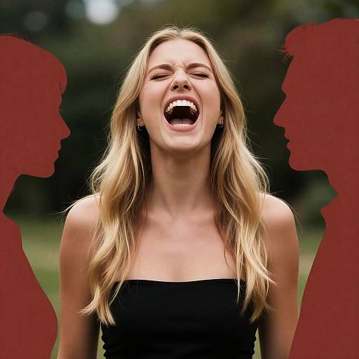 Screaming Woman Among Red Silhouettes
