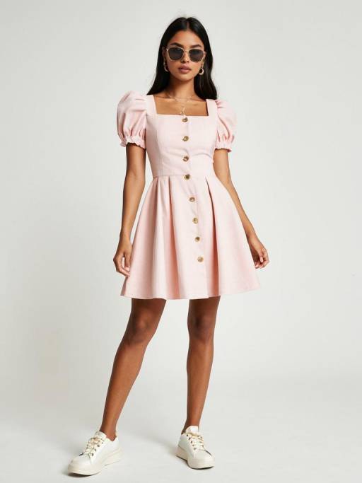 Chic Pastel Dress with Casual Accessories