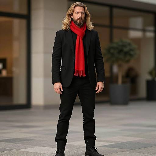 Confident Blonde Man in Black Outfit