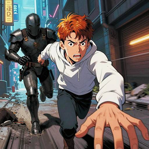 Futuristic Night Chase in Comic Style