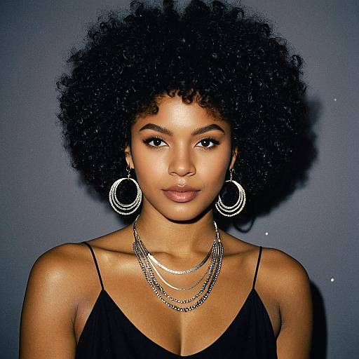 Confident Woman with Afro and Jewelry