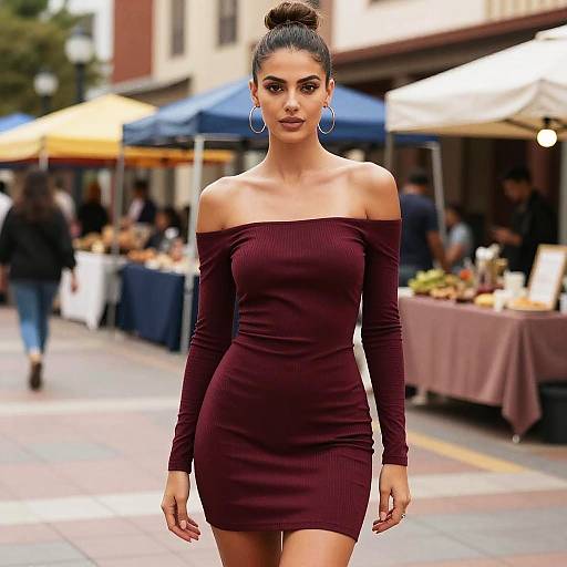 Petite Woman in Maroon Mini Dress