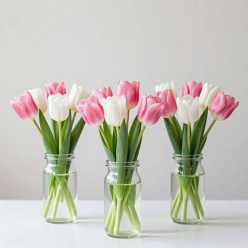 Vibrant Tulips in Clear Glass Jars