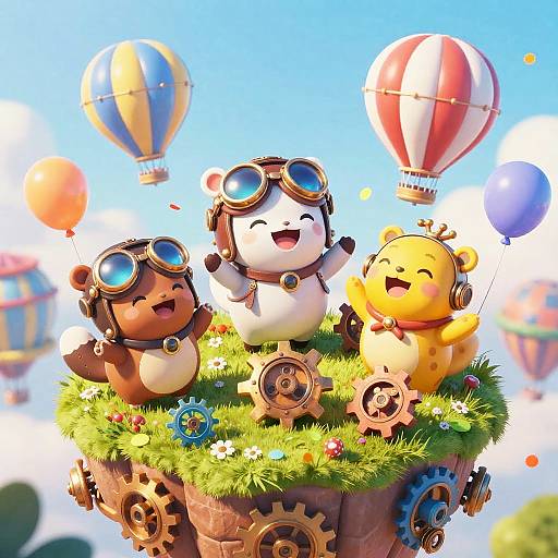 Whimsical Steampunk Aviators on Floating Island