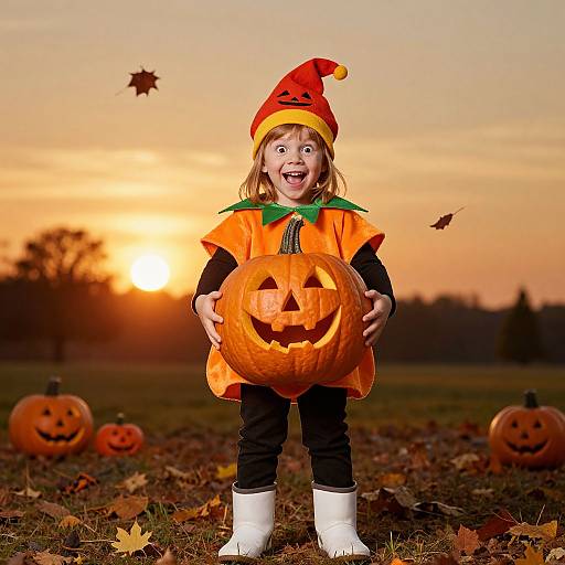 Joyful Child in Festive Pumpkin Costume