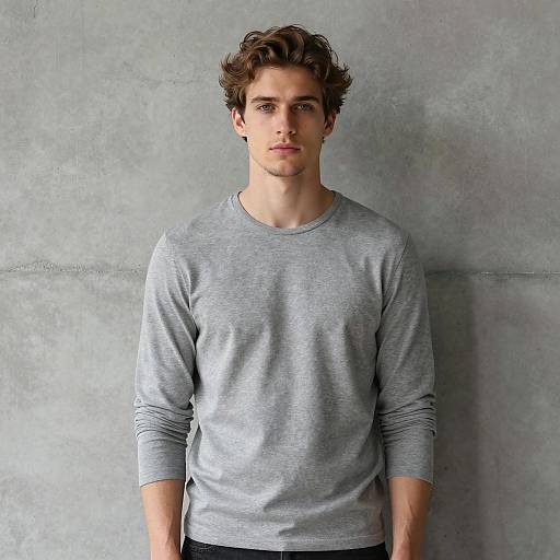 Young Man in Grey Long-Sleeve Shirt