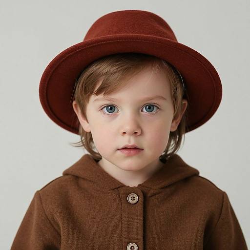 Child in Brown Outfit with Red Hat