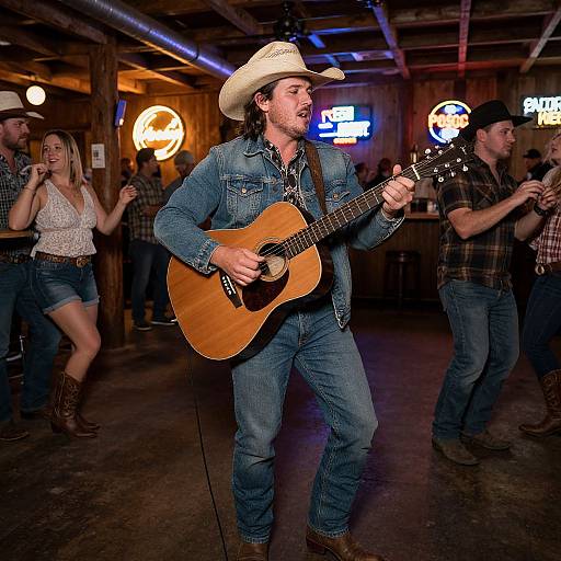 Texan Cowboy Playing Guitar at Bar