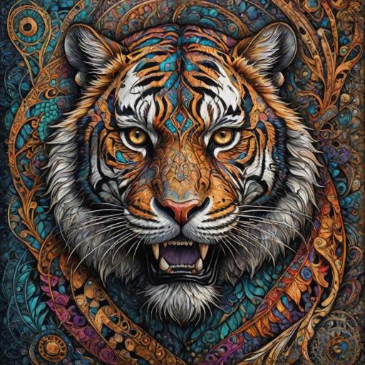 Intricate Tiger with Fractal Patterns