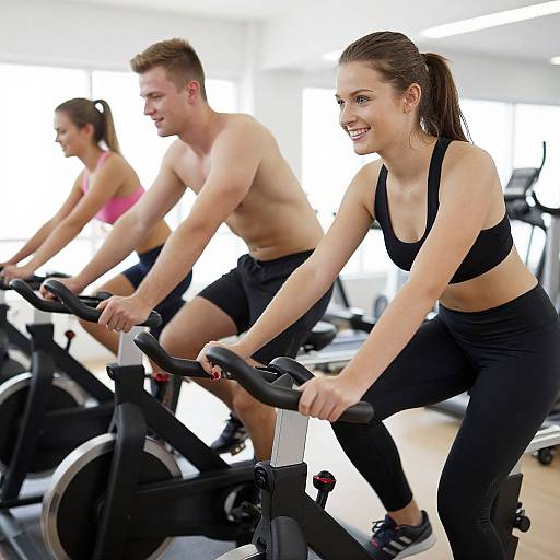 Energetic Fitness Duo on Stationary Bikes