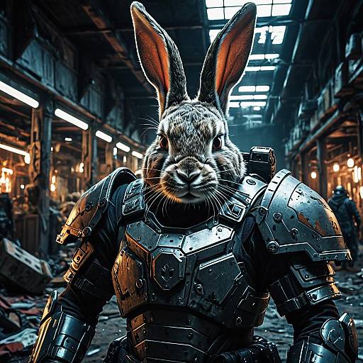 Giant Rabbit Warrior in Cyberpunk Marketplace