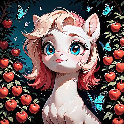 Woman and Butterfly by Apple Tree