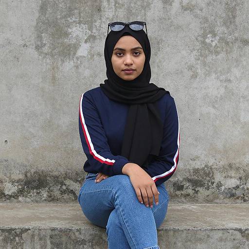 Young Woman in Hijab Sitting Outdoors