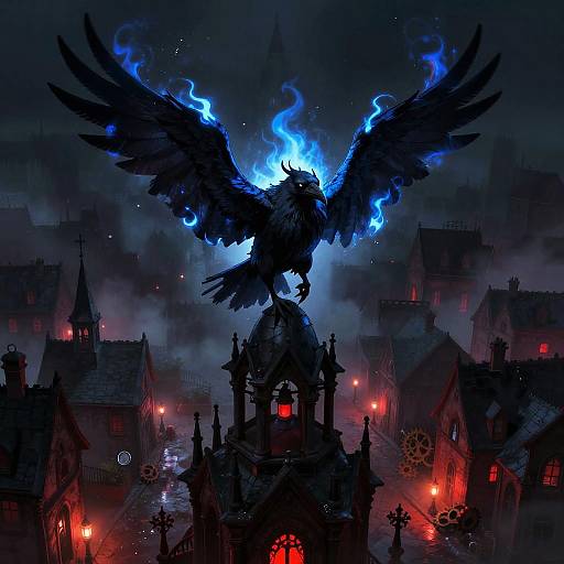 Brooding Banshee Crow in Gothic Bell Tower