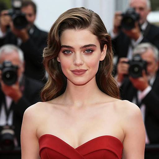 Woman in Elegant Red Dress at Gala