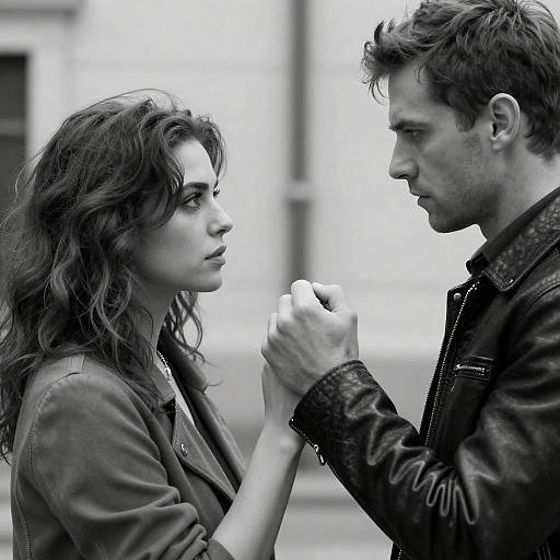 Noir Moment: Tense Embrace in Shadow