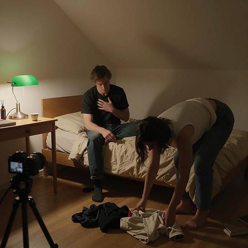 Intimate Scene in Dimly Lit Room