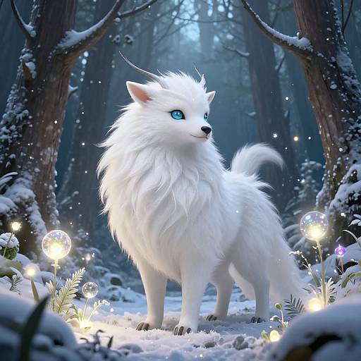 White Mythical Creature in Enchanted Forest