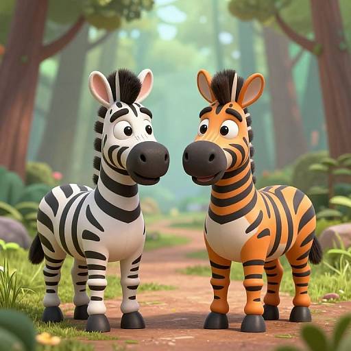 Whimsical 3D Zebras in Forest
