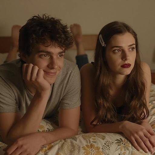 Young Couple Lying on Bed in Warm Light