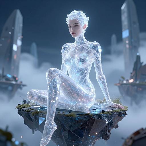 Surreal AI Woman on Floating Island