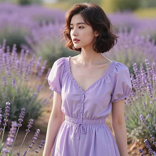 Elegant Woman in Lavender Bloom