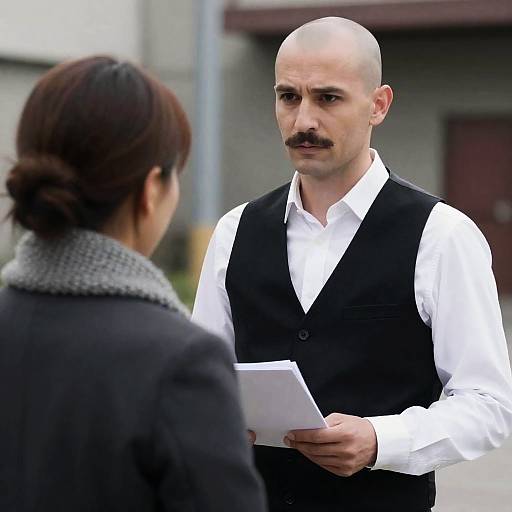 Bald Man and Woman in Industrial Setting