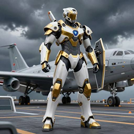 Futuristic Gold and White Armor Hero