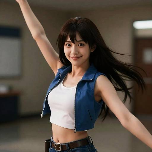 Smiling Young Woman in Dynamic Pose