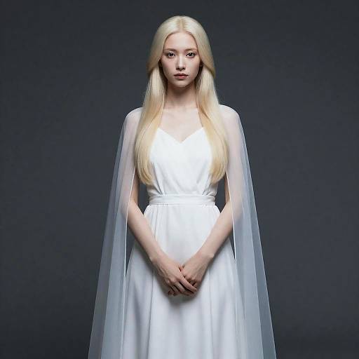 Enchanting Pale Woman in White Dress