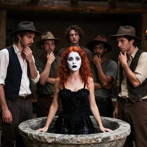 Mysterious Gathering in Rustic Ambiance