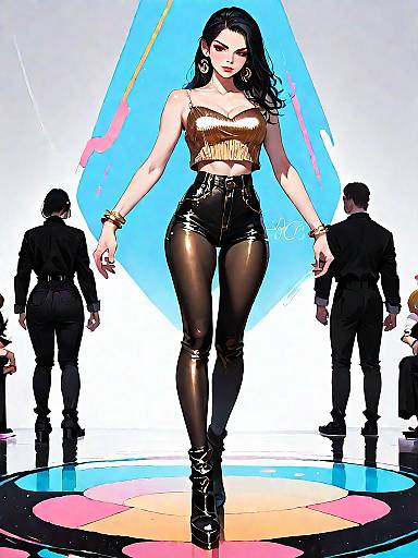 Glam Rock Woman in Gold and Black Outfit