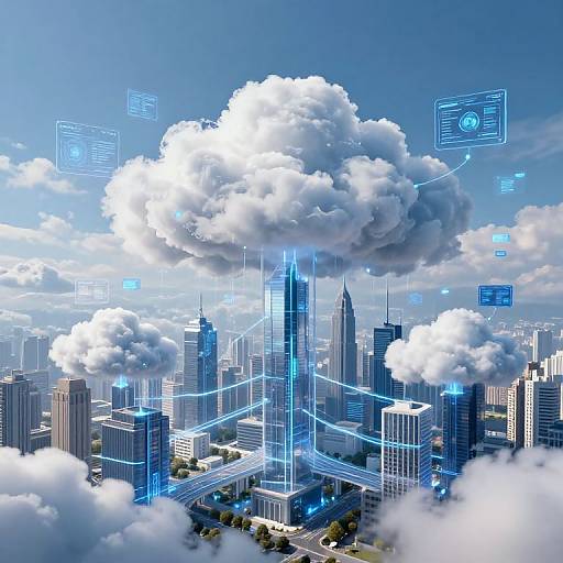 Futuristic Cloud Cityscape with Digital Pathways