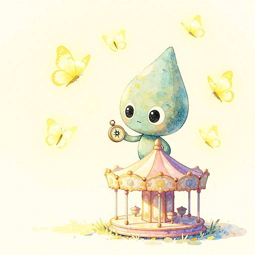 Whimsical Alien with Compass in Pastel Carousel