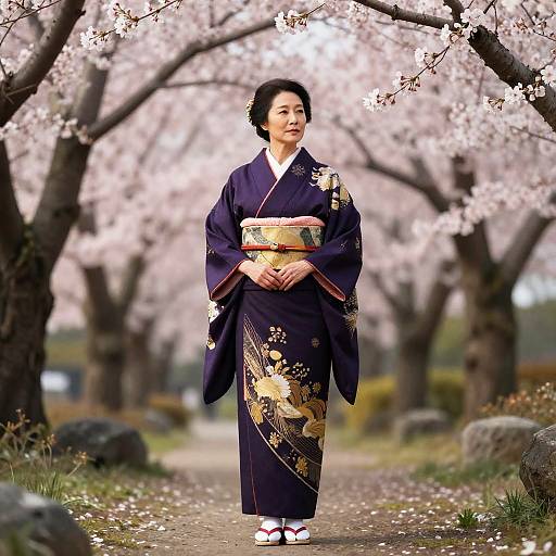 Graceful Samurai Woman in Cherry Blossom Garden