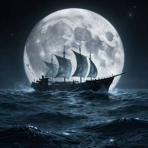 Moonlit Ocean of Ghostly Ships