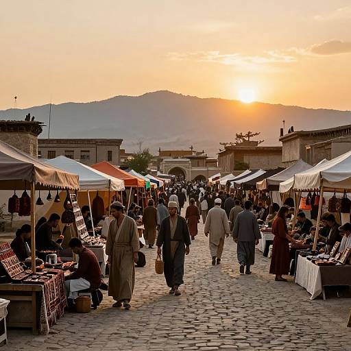 Lively Ancient Marketplace at Sunset