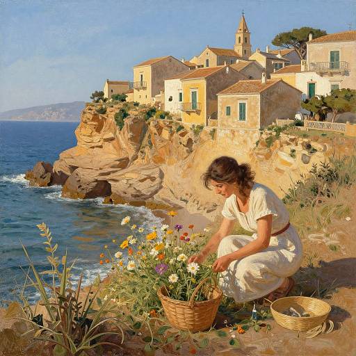 Florinda Gathering Wildflowers by Sea