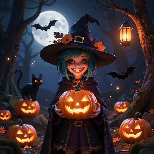 Whimsical Halloween Witch Illustration