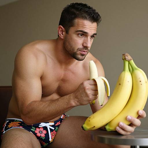 Muscular Man Gazing at Banana