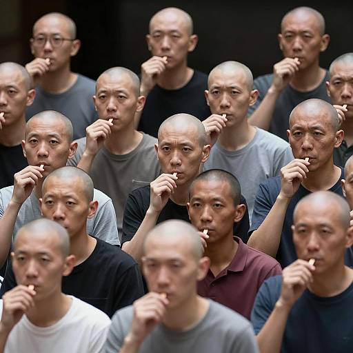 Intense Bald Collective in Dark Setting